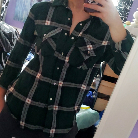 Atmosphere Button Down Flannel Top - Picture 6 of 7